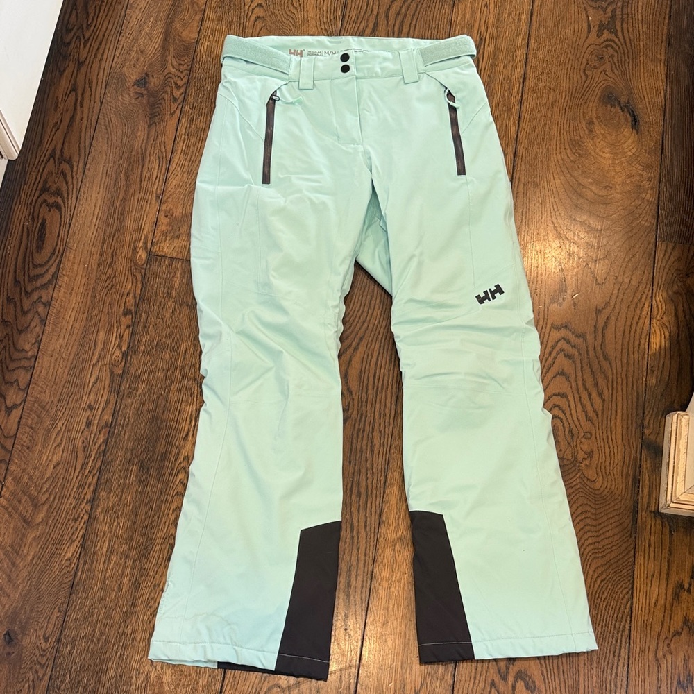 Helly Hansen women’s Light Mint Green Ski Pants with Black Accents